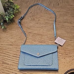 Kate Spade tinsel flap crossbody sparkly blue bag NWT